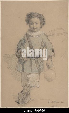 Sketch of a Young Boy. Artist: Eugène-Ernest Hillemacher (French, Paris 1818-1887 Paris). Dimensions: 8 1/2 x 5 1/2 in. (21.6 x 14 cm). Date: 1857. Museum: Metropolitan Museum of Art, New York, USA. Stock Photo