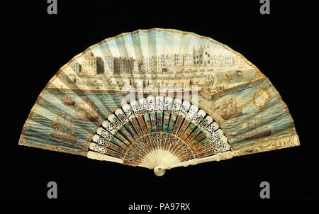 Fan. Culture: British. Designer: Robert Delamotte. Date: ca. 1790.  Cadiz is the oldest continuously inhabited city in Western Europe and became  the home port of the Spanish Navy in the 18th century. Museum: Metropolitan Museum of Art, New York, USA. Stock Photo