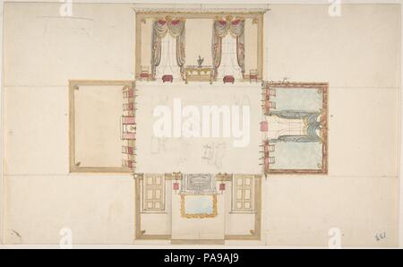 Plan and Elevations of a Room. Artist: Anonymous, British, 19th century. Dimensions: sheet: 9 x 14 11/16 in. (22.9 x 37.3 cm). Date: ca. 1830. Museum: Metropolitan Museum of Art, New York, USA. Stock Photo