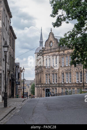 Lancaster city centre around the castle area with streets lined with stone buildings Stock Photo