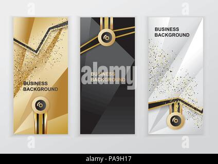 Vertical luxury gold black silver banners. Triangle abstract vector background Stock Vector