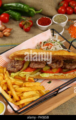 Turkish Kofte Ekmek / Meatball Sandwich Stock Photo