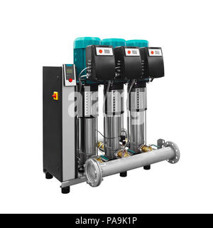 Modern compact smart automatic pumping station of water supply of increased pressure isolated on a white background. Stock Photo