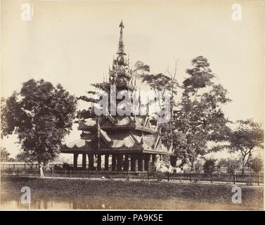 [Burmese Pagoda in the Eden Gardens, Calcutta]. Artist: Captain R. B. Hill. Dimensions: Image: 19.2 x 25.2 cm (7 9/16 x 9 15/16 in.)  Mount: 21.1 x 28.2 cm (8 5/16 x 11 1/8 in.). Date: 1850s. Museum: Metropolitan Museum of Art, New York, USA. Stock Photo