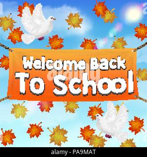 back to school vinyl banner on autumn sky Stock Vector