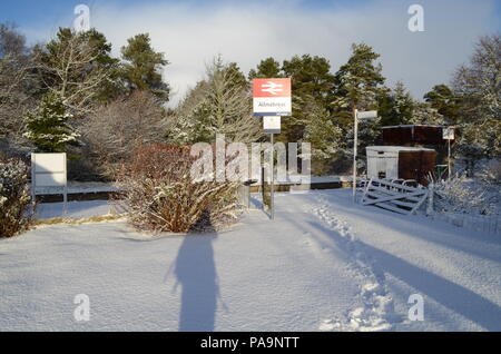 Altnabreac railway station in the northern Scottish Highlands, one of the remotest railway stations in Great Britain Stock Photo