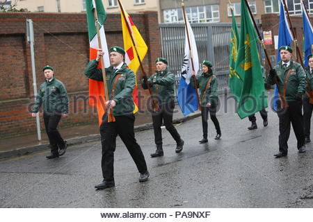 Members of an Irish Republican group march through inner city Dublin in honour of the anniversary of the 1916 Rising. Stock Photo