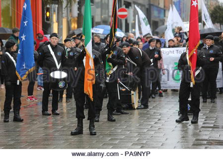 Members of an Irish Republican group march through inner city Dublin in honour of the anniversary of the 1916 Rising. Stock Photo