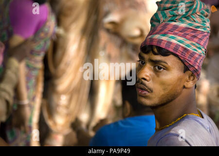 People and crowd during Durga puja celebration in Kolkata, India Stock Photo