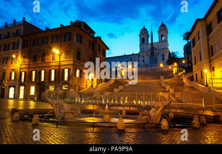 Spanish Steps and Fontana della Barcaccia in Rome at early morning, Italy