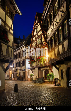 Cafes on street of Strasbourg in the night, France Stock Photo