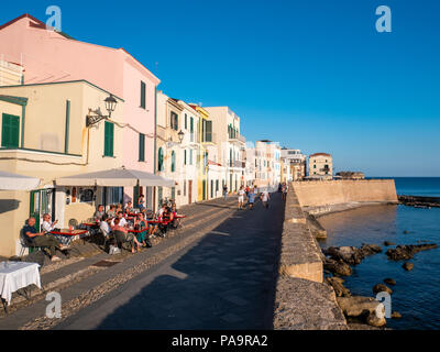 Waterfront bar on the promenade, Alghero, Sardinia, Italy Stock Photo