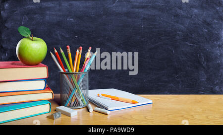 Back To School Concept - Books And Pencil With Apple On Table Stock Photo
