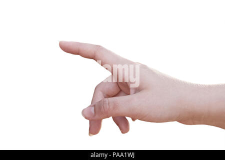 Female hand with finger pointing or touching - isolated on white background Stock Photo