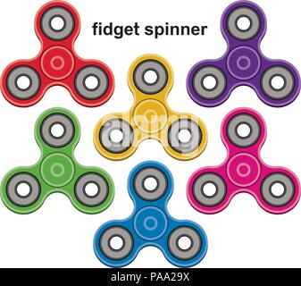 vector set of fidget toy spinners isolated on white background. relieving stress bearing spinner roller Stock Vector