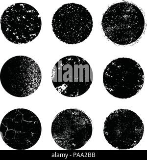 vector grunge texture backgrounds. set of black round stamp frames isolated on white background. collection of dirty rubber stamps Stock Vector