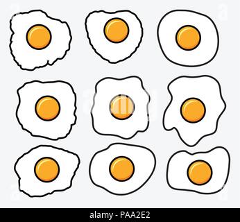 vector fried eggs icons for breakfast background illustrations. flat fried egg drawing Stock Vector