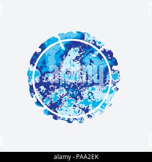 watercolor round blue background with a round line. paint brush stroke design. abstract grunge texture for banner illustration Stock Vector