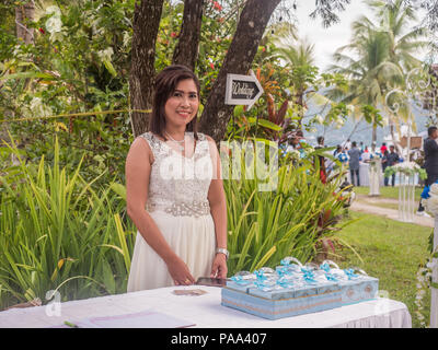 Ambon, Indonesia - February 10, 2018: Weeding party at the luxury resort of tropical Island, Ambon, Maluki, Indonesia. Wedding Set Up Stock Photo