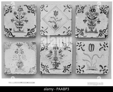 Tile. Culture: Dutch. Dimensions: Overall (tile): 5 × 5 in. (12.7 × 12.7 cm);  Overall (whole panel): 21 1/2 × 16 in. (54.6 × 40.6 cm). Date: 1620-40. Museum: Metropolitan Museum of Art, New York, USA. Stock Photo
