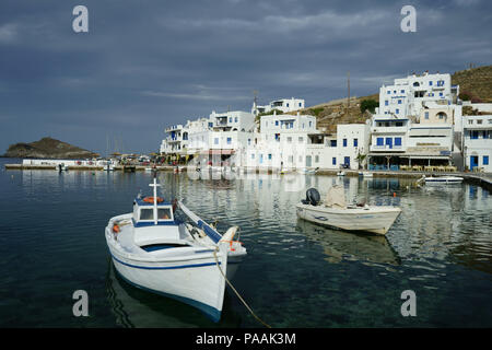 Bay and street restaurant at Ormos Panormou or Panormos, island Tinos, Cyclades, Greece Stock Photo