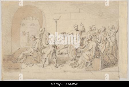 Copy after David's Death of Socrates. Artist: Anonymous, French, 19th century; After Jacques Louis David (French, Paris 1748-1825 Brussels). Dimensions: Sheet: 3 15/16 × 6 5/16 in. (10 × 16.1 cm). Date: 19th century. Museum: Metropolitan Museum of Art, New York, USA. Stock Photo