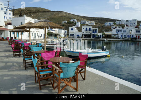 Street restaurant at Ormos Panormou or Panormos, island Tinos, Cyclades, Greece Stock Photo
