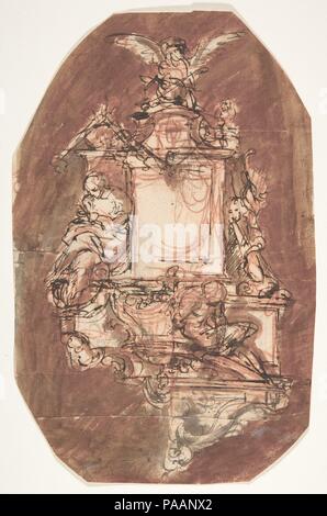 Design for a sepulchral monument; verso: Fragment of a letter and notes. Artist: Pieter Verbruggen the Younger (Flemish, Antwerp 1648-1691 Antwerp). Dimensions: sheet: 9 5/8 x 6 1/4 in. (24.5 x 15.9 cm). Former Attribution: Formerly attributed to Anonymous, Flemish, 17th century; Formerly attributed to Michiel van der Voort (Flemish, 1667-1737) (?). Date: late 17th-early 18th century. Museum: Metropolitan Museum of Art, New York, USA. Stock Photo