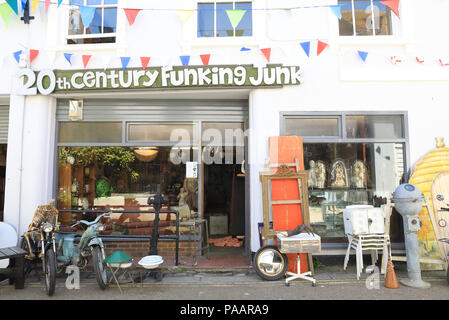 Shops on hidden gem, Courthouse Street, in Hastings Old Town, in East Sussex, UK Stock Photo