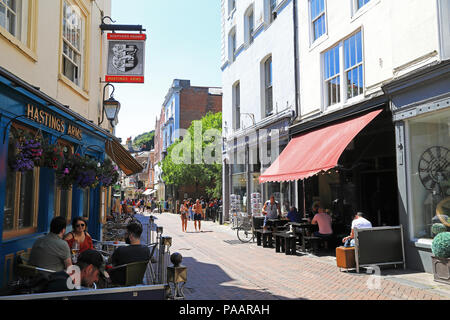 Vibrant George Street in Hastings Old Town, in East Sussex, UK Stock Photo