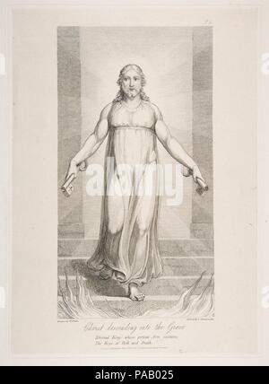 Christ Descending into the Grave, from The Grave, a Poem by Robert Blair. Artist: Luigi Schiavonetti (Italian, Bassano del Grappa 1765-1810 London); After William Blake (British, London 1757-1827 London). Dimensions: plate: 9 x 4 7/8 in. (22.9 x 12.4 cm)  sheet: 10 3/4 x 7 11/16 in. (27.3 x 19.5 cm). Publisher: Rudolph Ackermann, London (active 1794-1829). Date: March 1, 1813. Museum: Metropolitan Museum of Art, New York, USA. Stock Photo