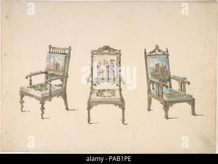 Design For Three Armchairs With Pictorial Upholstery Artist Stock