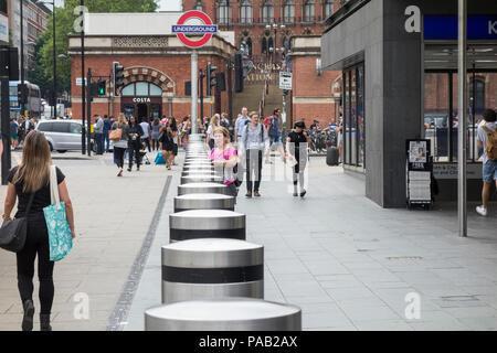 Hostile vehicle barriers outside King's Cross Railway Station in King's Cross, London, UK Stock Photo