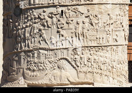 A bas relief of Roman soldiers building camps on the banks of the River Danube at the start of the Dacian wars as depicted on Trajan's Column in Rome Stock Photo