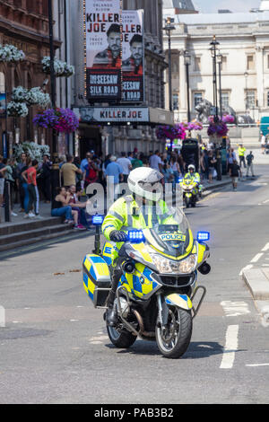 Whitehall, London, UK; 13th July 2018; Metropolitan Police Motorcyclist During Anti-Trump Protests Stock Photo