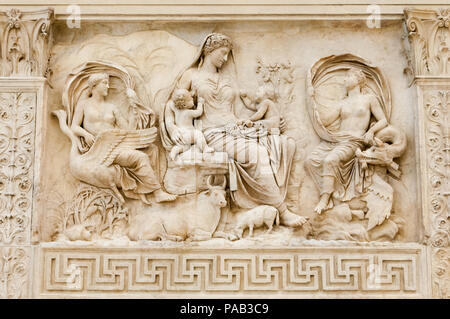 The 'Tellus' panel from the Ara Pacis Augustae (Altar of Augustan Peace) in Rome dedicated to Pax, the Roman goddess. of peace Stock Photo