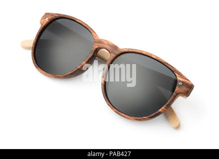 Wooden sunglasses isolated on white Stock Photo