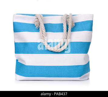 Blue striped beach bag isolated on white Stock Photo