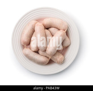 Plate of traditional bavarian white sausages isolated on white