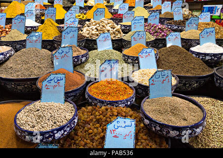 Dried fruits and spices in the Grand Bazaaar in Tehran, Iran Stock Photo