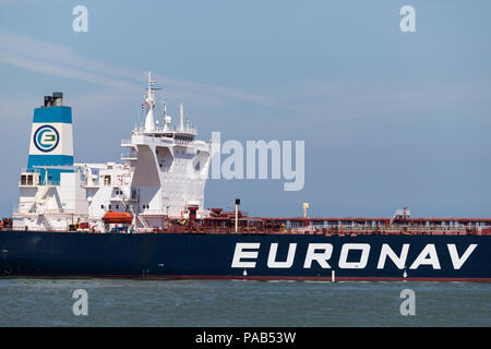 VLCC tanker NOBLE inbound Rotterdam. Euronav is an international shipping enterprise which focuses on oil transport by sea. Stock Photo