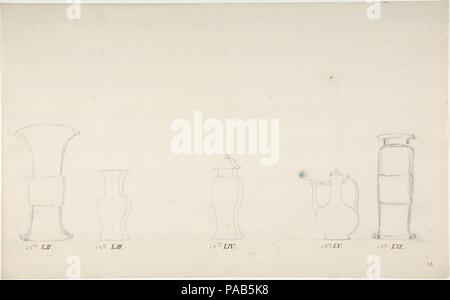 Design for Four Vases and a Teapot. Artist: Anonymous, French, 18th century. Dimensions: 14 7/8 x 9 3/16 in.  (37.8 x 23.3 cm). Date: ca. 1770-85. Museum: Metropolitan Museum of Art, New York, USA. Stock Photo