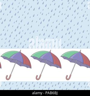Umbrellas and rain, seamless background Stock Vector