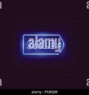 Sale neon sign on the brick wall. Vector Illustration Stock Vector