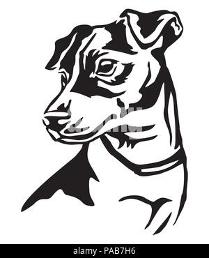 Decorative portrait of dog Jack Russell Terrier, vector isolated illustration in black color on white background Stock Vector