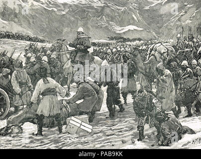 British Forces crossing the Bolan Pass in 1879.  A reaction to Russian encroachment on Afghanistan, an important buffer state to the north-west of British-ruled India Stock Photo