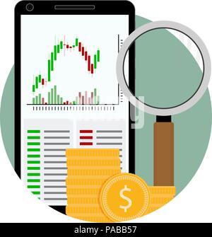 Analysis of financial exchange graphics, icon exchange trading. Vector illustration Stock Vector