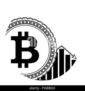 Bitcoin down price linear icon. Coin crypto failling badge web. Vector illustration Stock Vector