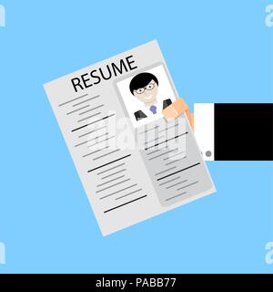 Resume in human hold. Search job and give cv. Vector illustration Stock Vector