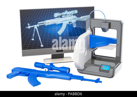 3d printed firearms concept, 3D rendering isolated on white background Stock Photo